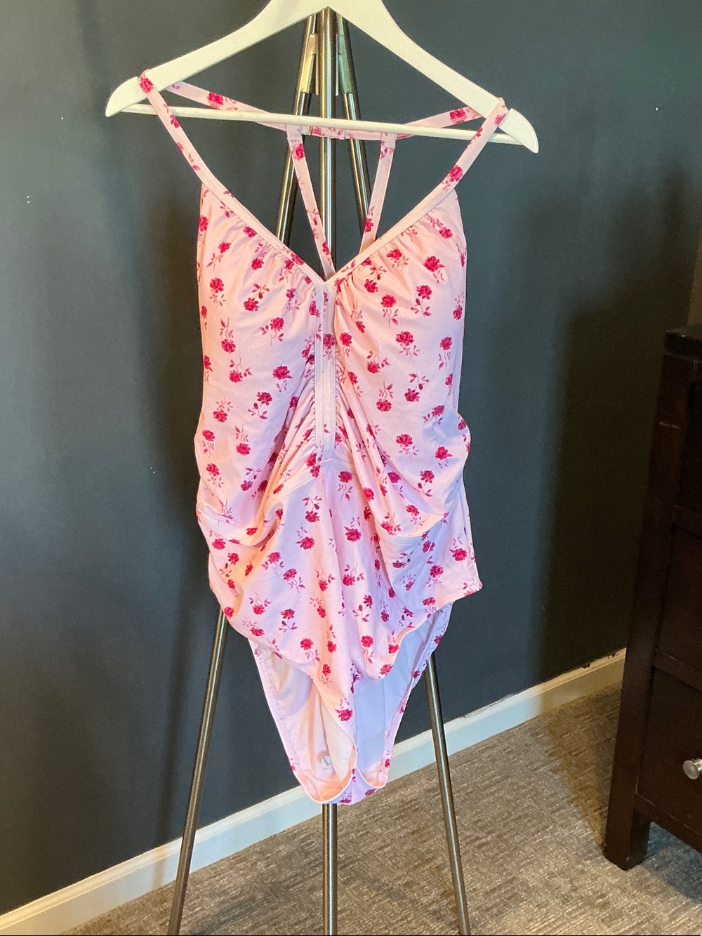 Shade & Shore Pink Floral Ruched One-Piece Swimsuit